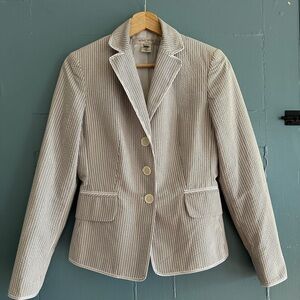 Nine West Seersucker Suit with Trousers, size 2, color grey, cream & white